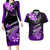 Hawaii Couples Matching Long Sleeve Bodycon Dress and Hawaiian Shirt Polynesian Shark with Kakau Purple Version LT01 Purple - Polynesian Pride