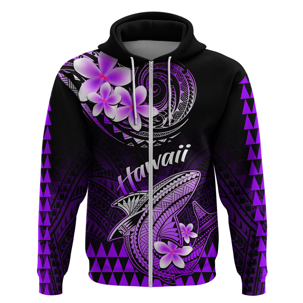 Hawaii Hoodie Polynesian Shark with Kakau Purple Version LT01 Zip Hoodie Purple - Polynesian Pride