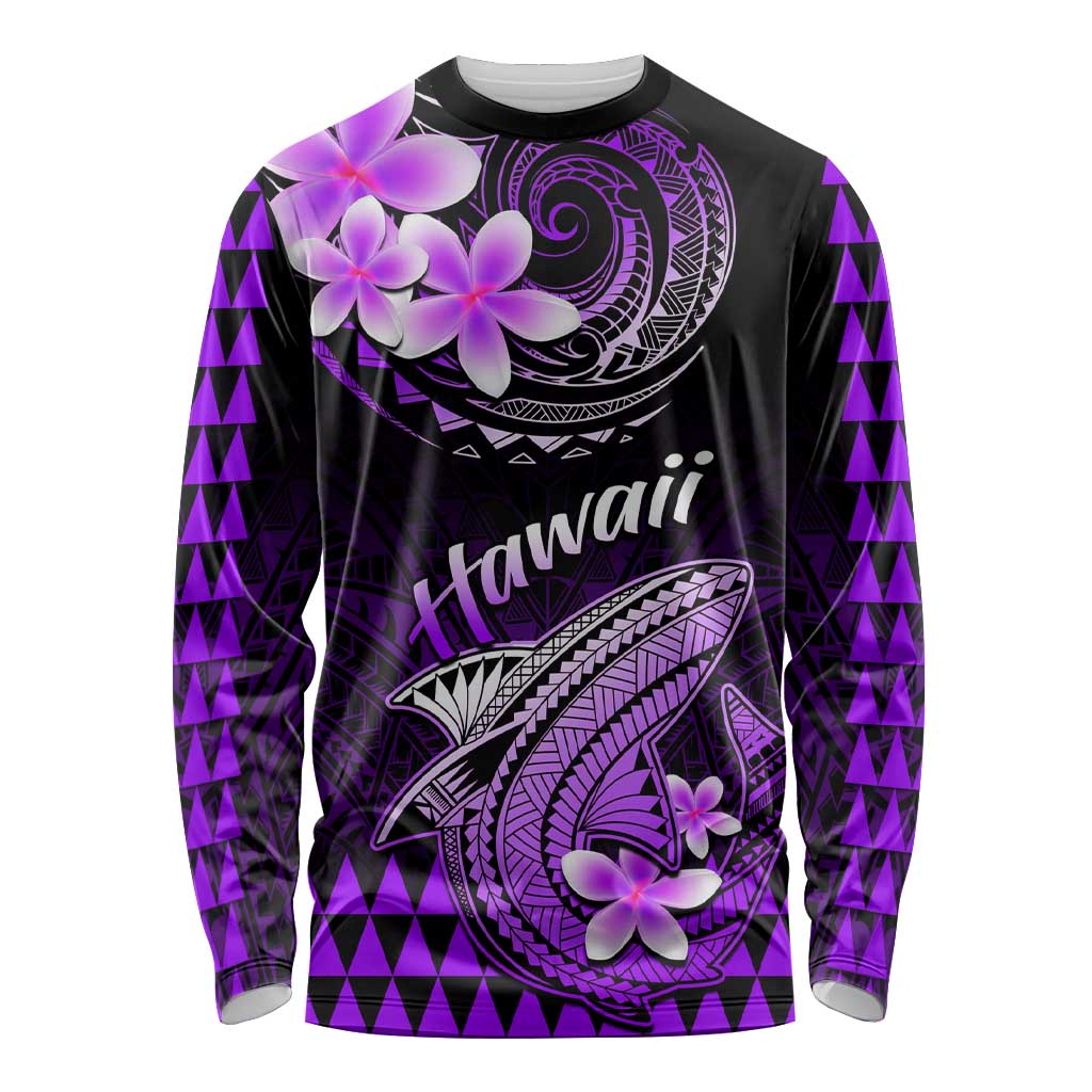 Hawaii Long Sleeve Shirt Polynesian Shark with Kakau Purple Version LT01