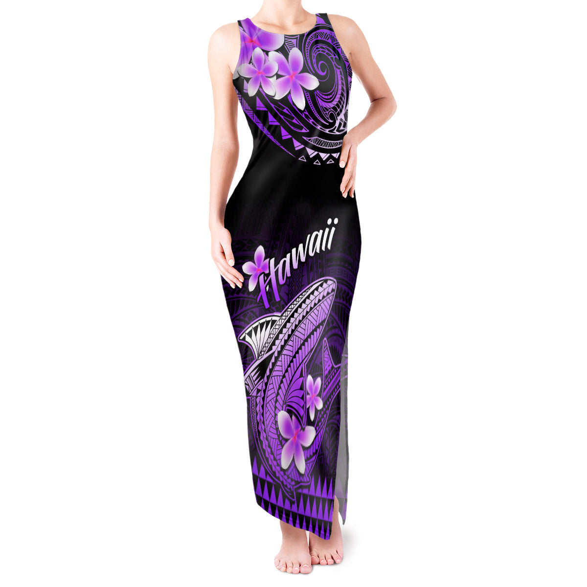 Hawaii Tank Maxi Dress Polynesian Shark with Kakau Purple Version LT01 Women Purple - Polynesian Pride