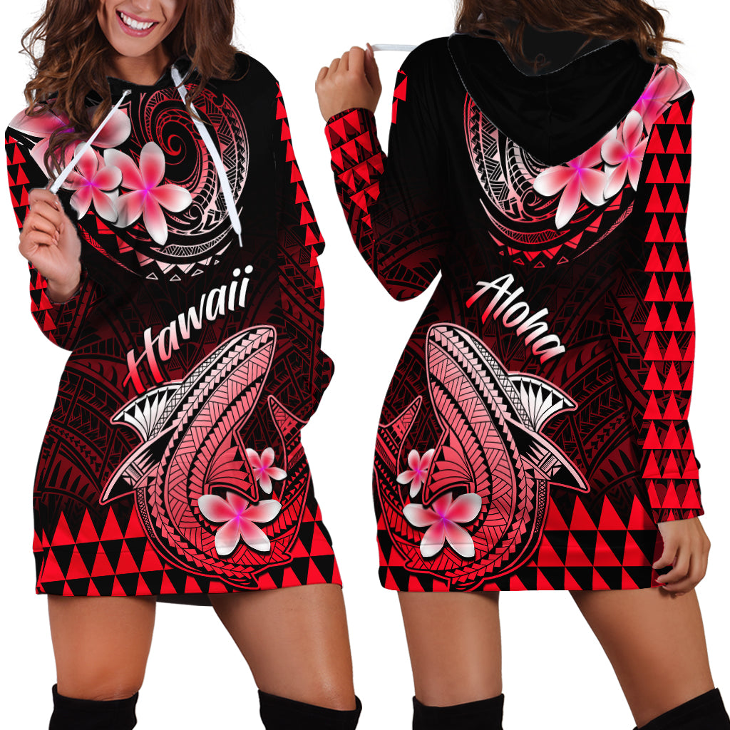 Hawaii Hoodie Dress Polynesian Shark with Kakau Red Version LT01 - Polynesian Pride