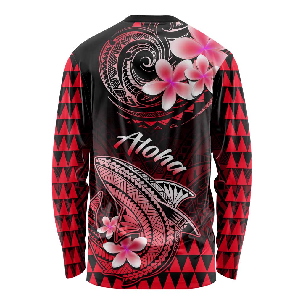Hawaii Long Sleeve Shirt Polynesian Shark with Kakau Red Version LT01