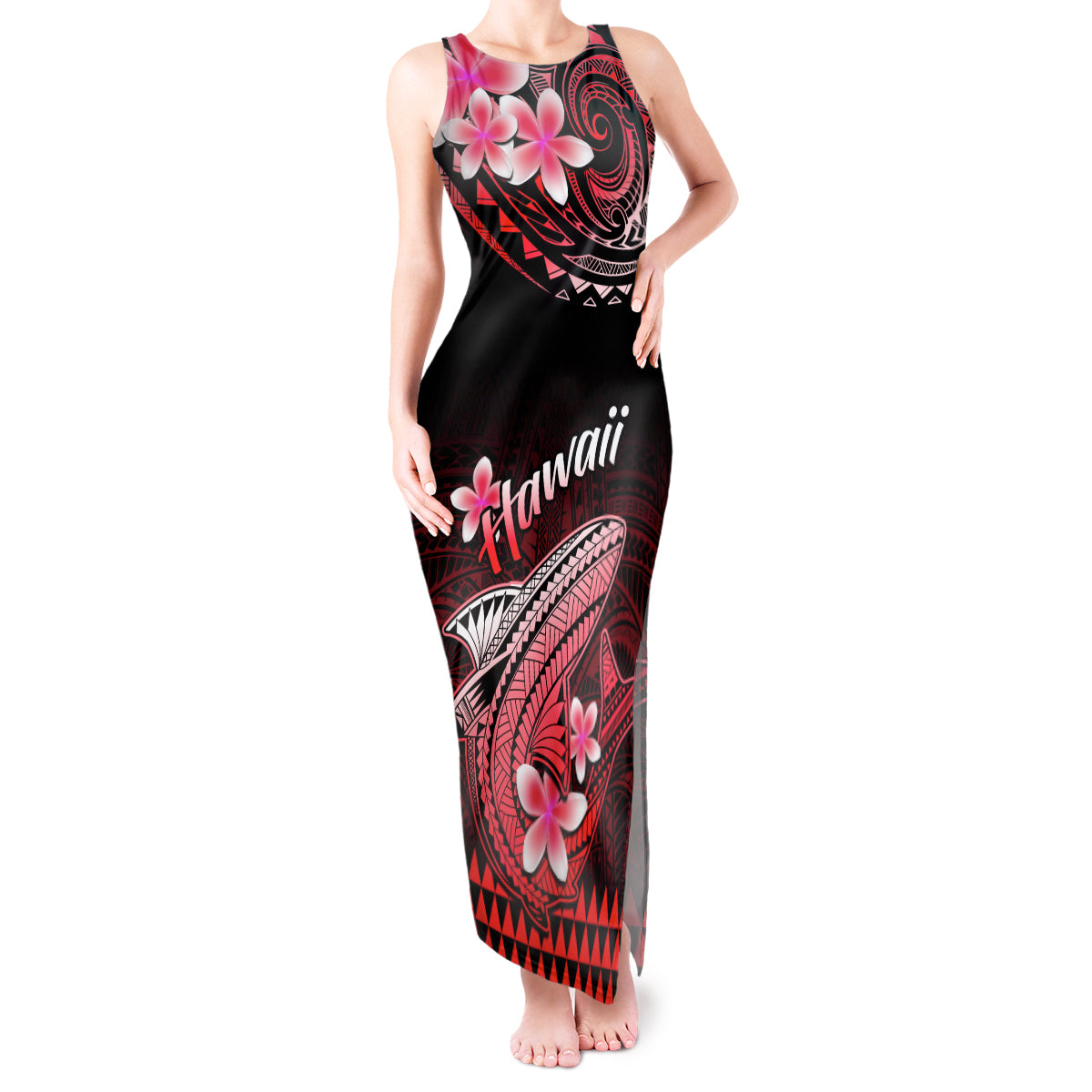 Hawaii Tank Maxi Dress Polynesian Shark with Kakau Red Version LT01 Women Red - Polynesian Pride