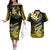 Hawaii Couples Matching Off The Shoulder Long Sleeve Dress and Hawaiian Shirt Polynesian Shark with Kakau Yellow Version LT01 Yellow - Polynesian Pride