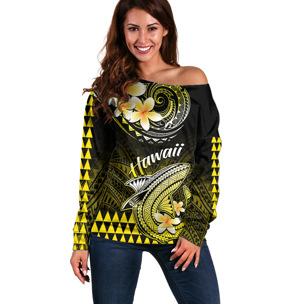 Hawaii Off Shoulder Sweater Polynesian Shark with Kakau Yellow Version LT01 Women Yellow - Polynesian Pride