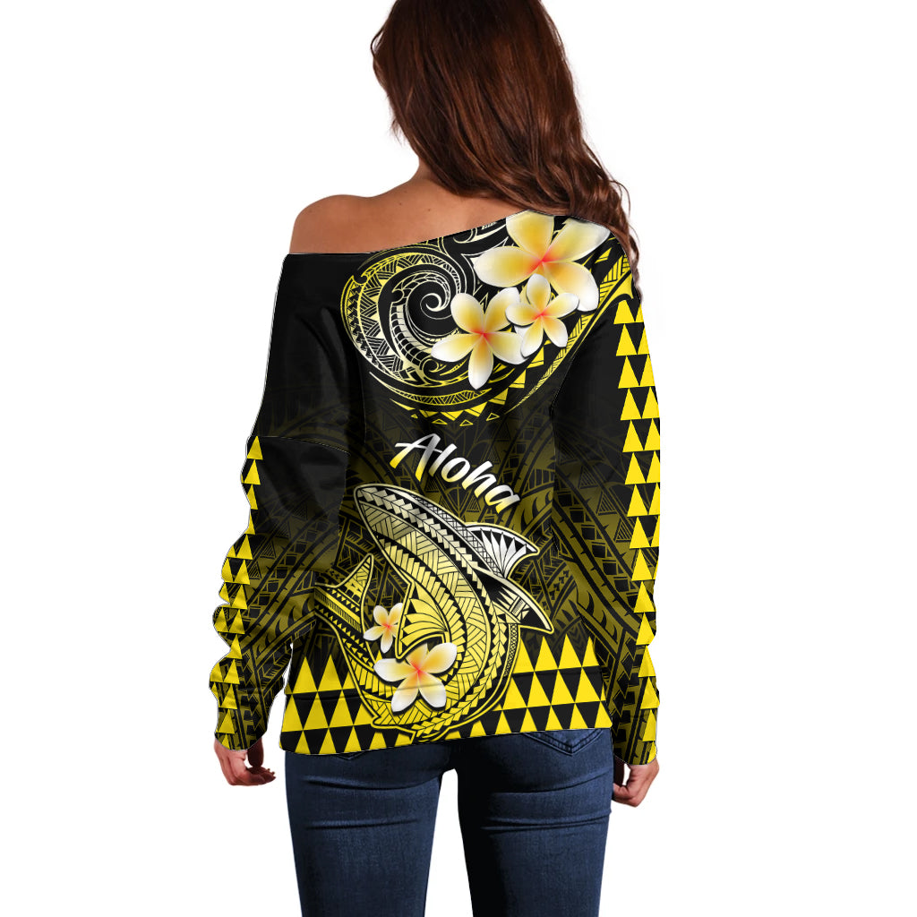 Hawaii Off Shoulder Sweater Polynesian Shark with Kakau Yellow Version LT01 - Polynesian Pride