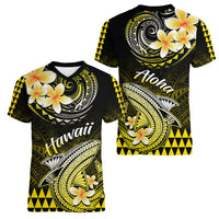 Hawaii Women V Neck T Shirt Polynesian Shark with Kakau Yellow Version LT01 - Polynesian Pride