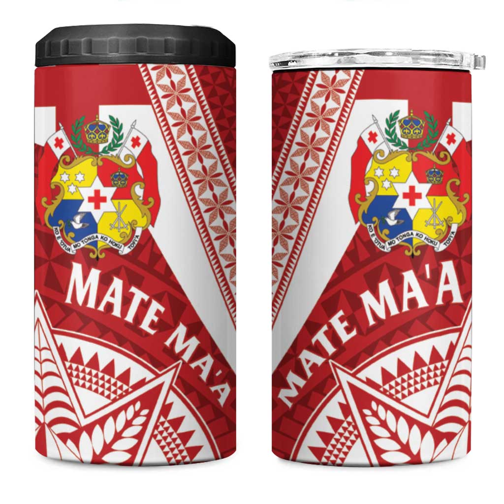 Tonga Rugby Mate Maa 4 in 1 Can Cooler Tumbler Ngatu Pattern