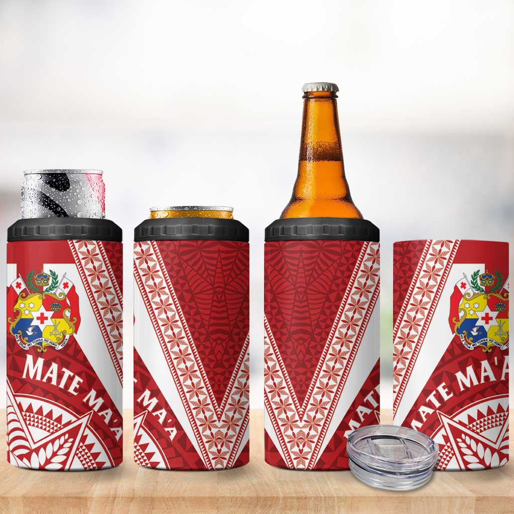 Tonga Rugby Mate Maa 4 in 1 Can Cooler Tumbler Ngatu Pattern