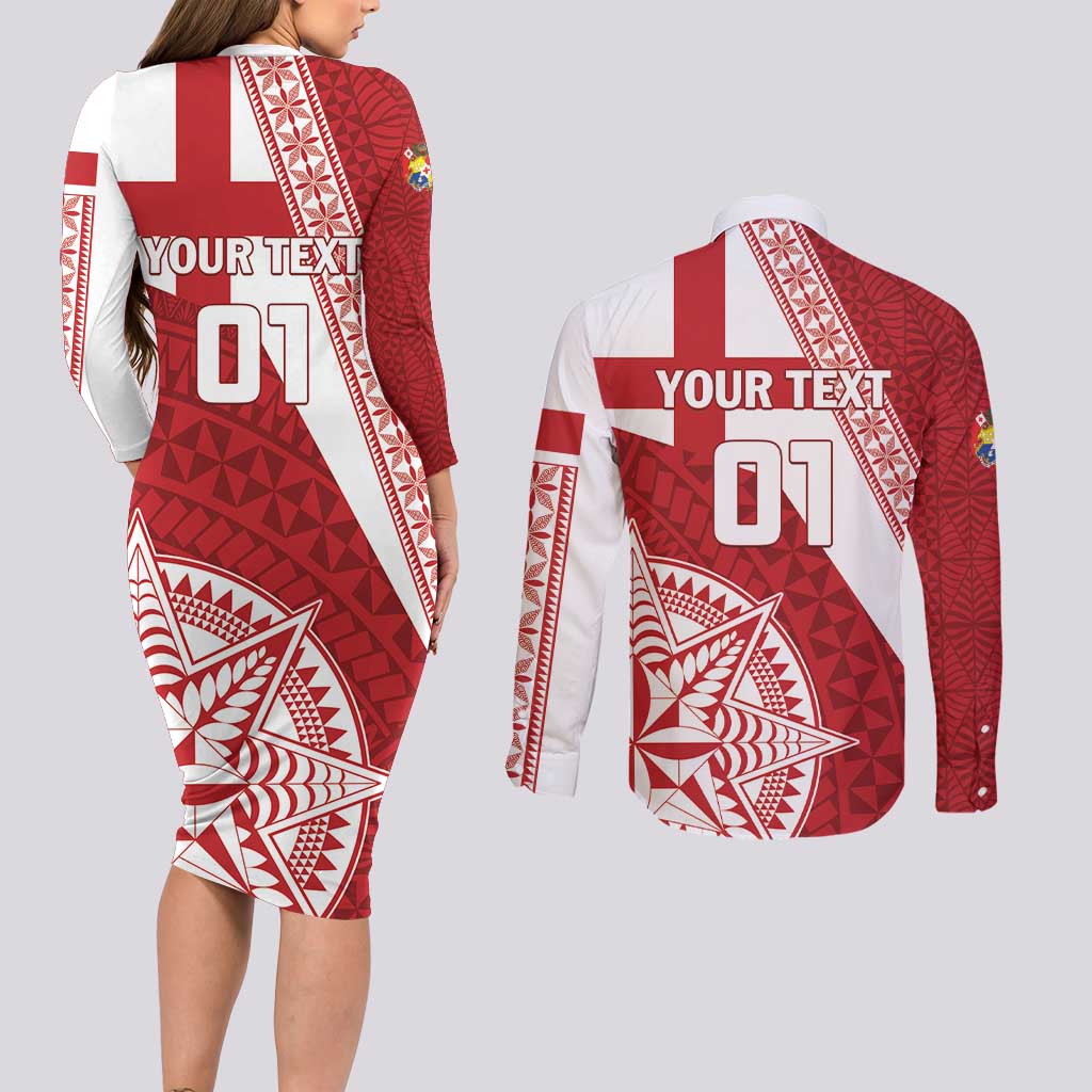 Custom Tonga Rugby Mate Maa Couples Matching Long Sleeve Bodycon Dress and Long Sleeve Button Shirt Ngatu Pattern