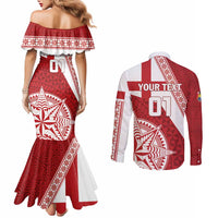 Custom Tonga Rugby Mate Maa Couples Matching Mermaid Dress and Long Sleeve Button Shirt Ngatu Pattern