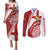 Custom Tonga Rugby Mate Maa Couples Matching Puletasi and Long Sleeve Button Shirt Ngatu Pattern