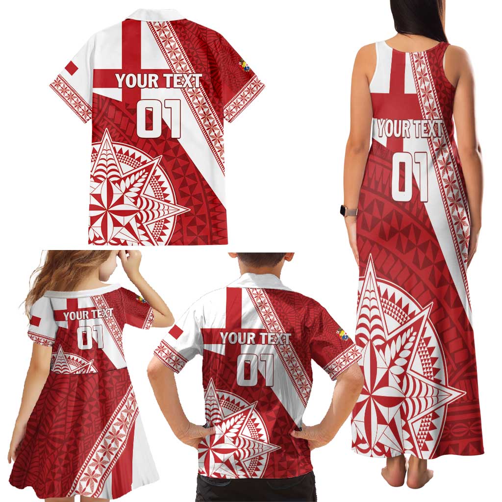 Custom Tonga Rugby Mate Maa Family Matching Tank Maxi Dress and Hawaiian Shirt Ngatu Pattern
