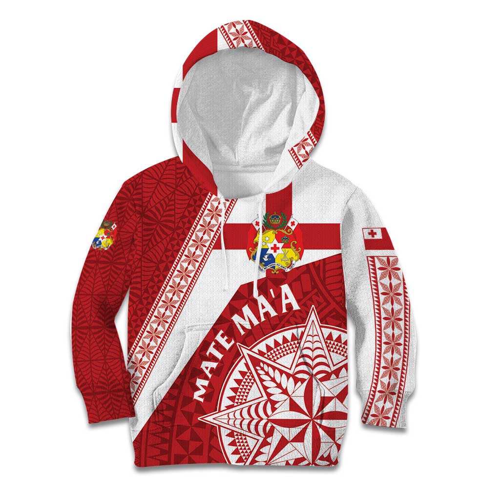 Custom Tonga Rugby Mate Maa Kid Hoodie Ngatu Pattern