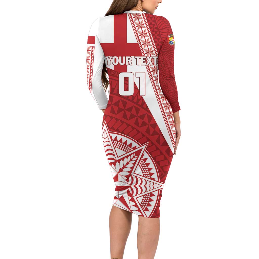 Custom Tonga Rugby Mate Maa Long Sleeve Bodycon Dress Ngatu Pattern