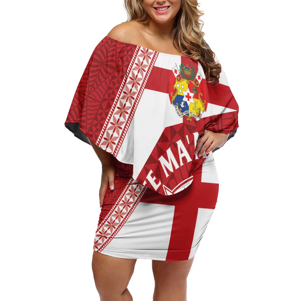 Custom Tonga Rugby Mate Maa Off Shoulder Short Dress Ngatu Pattern