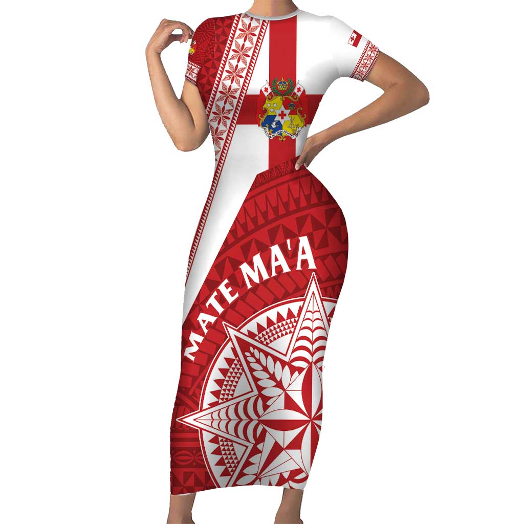 Custom Tonga Rugby Mate Maa Short Sleeve Bodycon Dress Ngatu Pattern