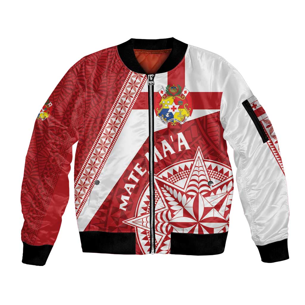 Custom Tonga Rugby Mate Maa Sleeve Zip Bomber Jacket Ngatu Pattern