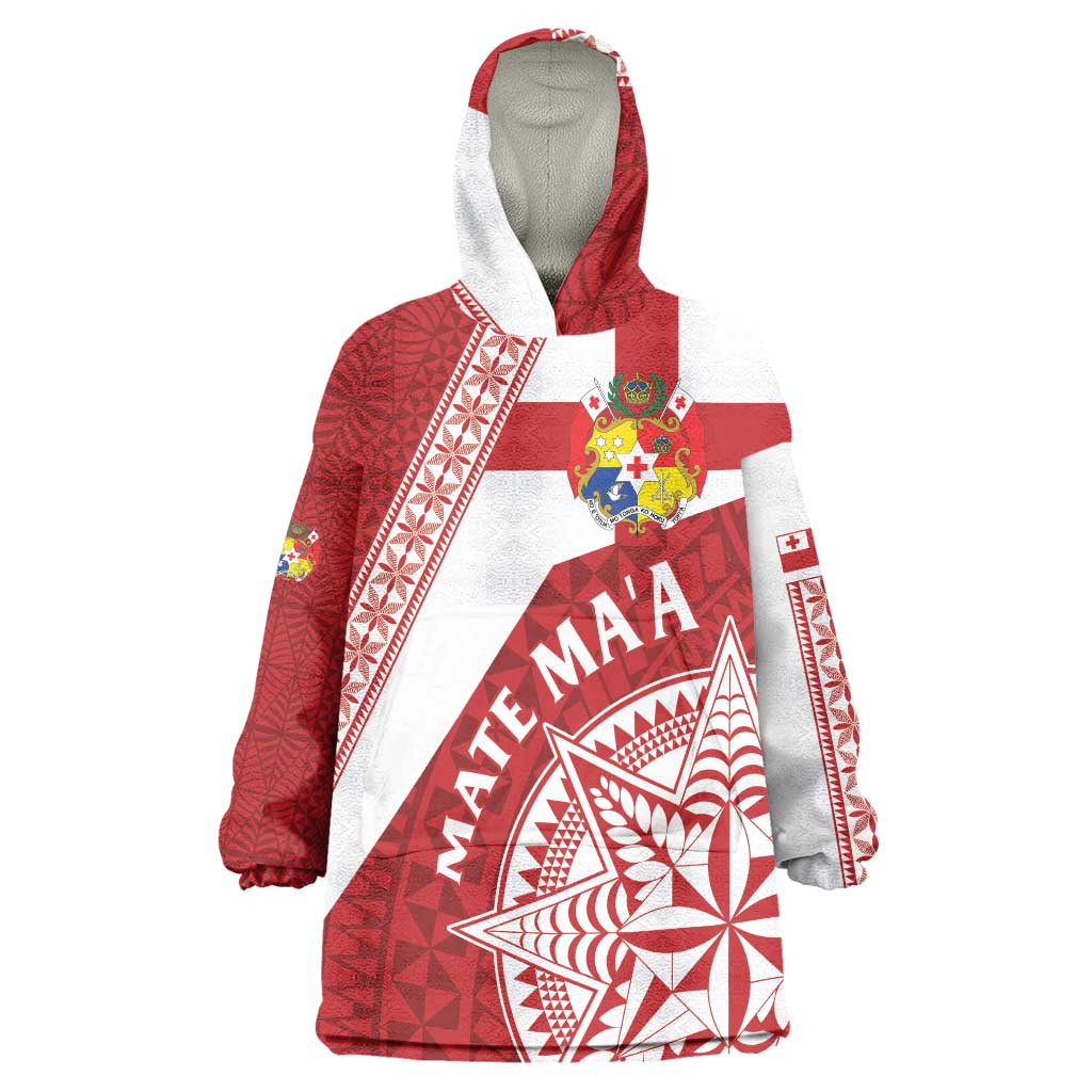 Custom Tonga Rugby Mate Maa Wearable Blanket Hoodie Ngatu Pattern