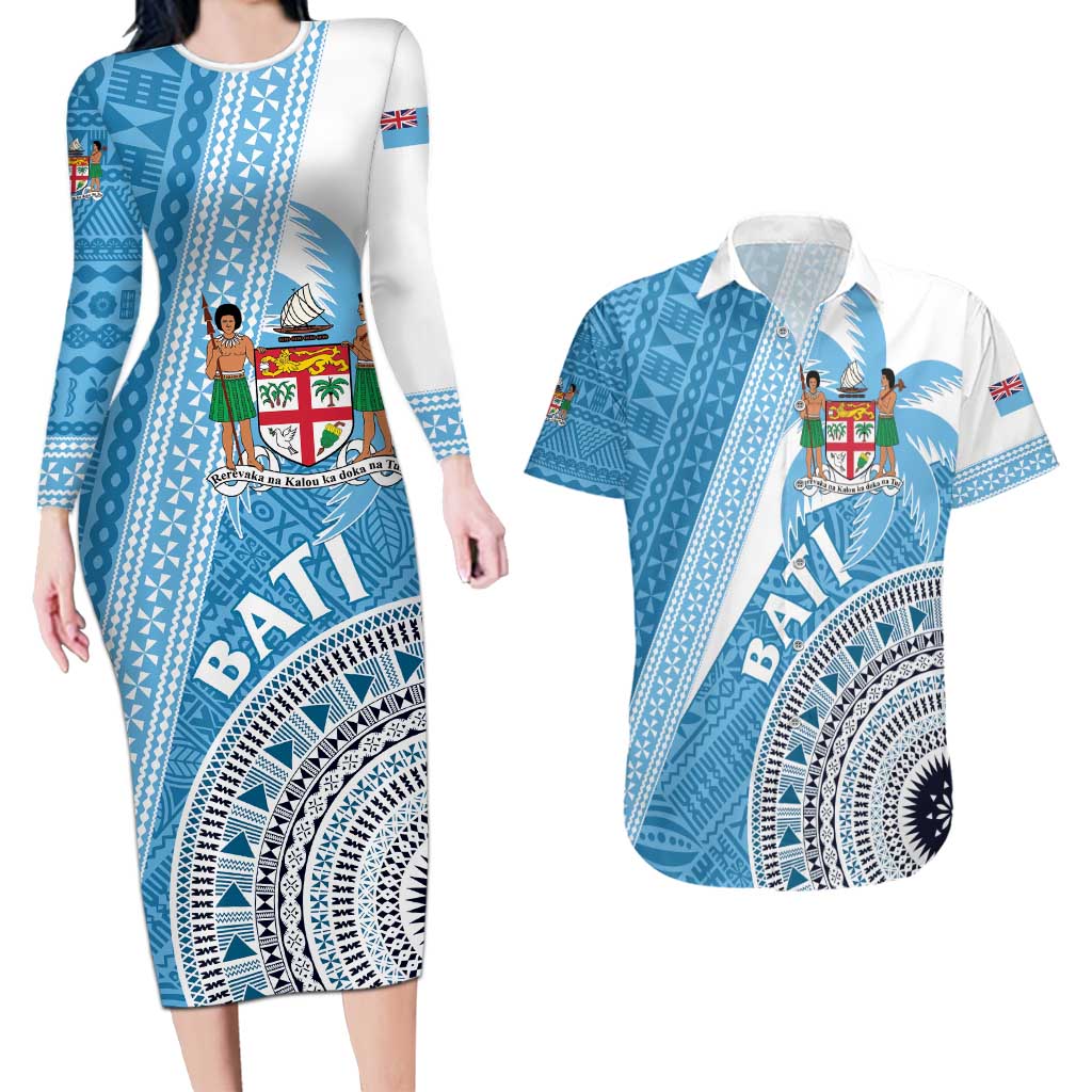 Custom Fiji Rugby Bati Couples Matching Long Sleeve Bodycon Dress and Hawaiian Shirt Tapa Pattern