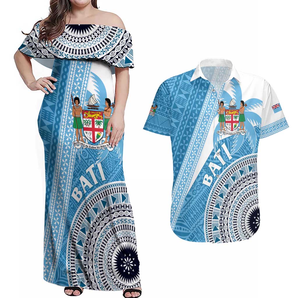 Custom Fiji Rugby Bati Couples Matching Off Shoulder Maxi Dress and Hawaiian Shirt Tapa Pattern