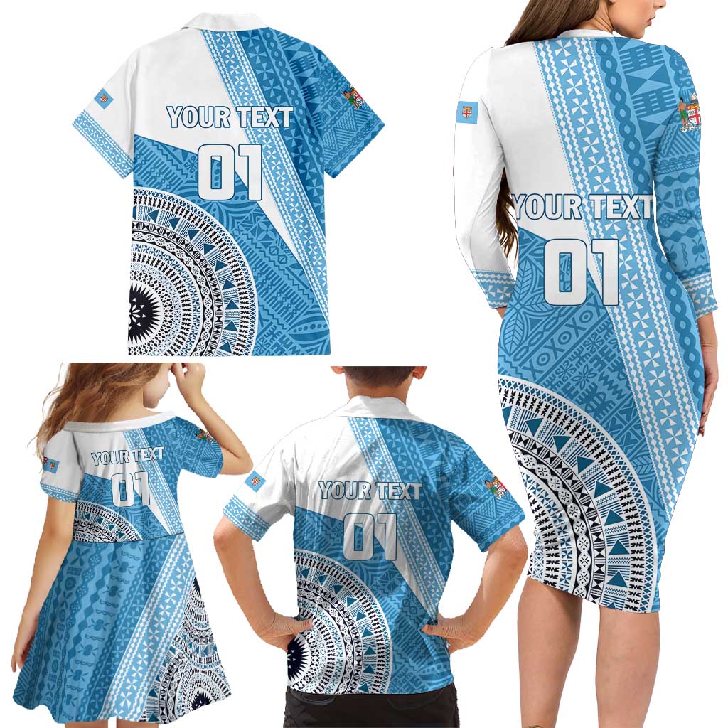 Custom Fiji Rugby Bati Family Matching Long Sleeve Bodycon Dress and Hawaiian Shirt Tapa Pattern