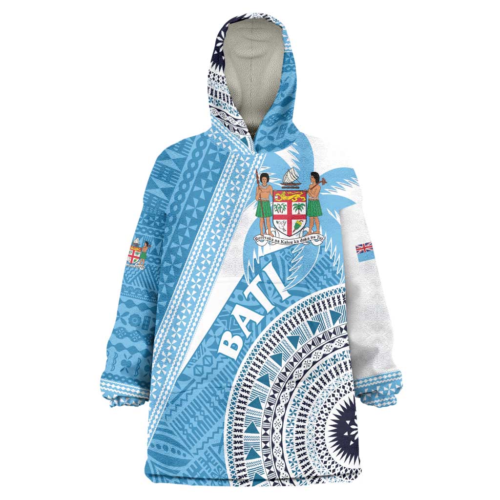 Custom Fiji Rugby Bati Wearable Blanket Hoodie Tapa Pattern