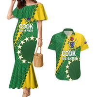 Custom Cook Islands Rugby Kukis Couples Matching Mermaid Dress and Hawaiian Shirt Circle Stars