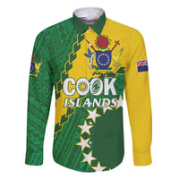 Custom Cook Islands Rugby Kukis Family Matching Long Sleeve Bodycon Dress and Hawaiian Shirt Circle Stars LT01 Dad's Shirt - Long Sleeve Green - Polynesian Pride