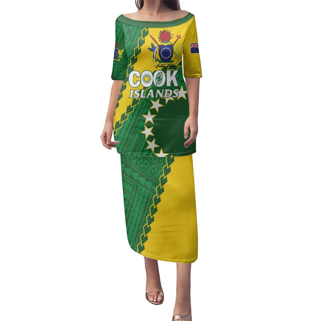 Custom Cook Islands Rugby Kukis Family Matching Puletasi and Hawaiian Shirt Circle Stars