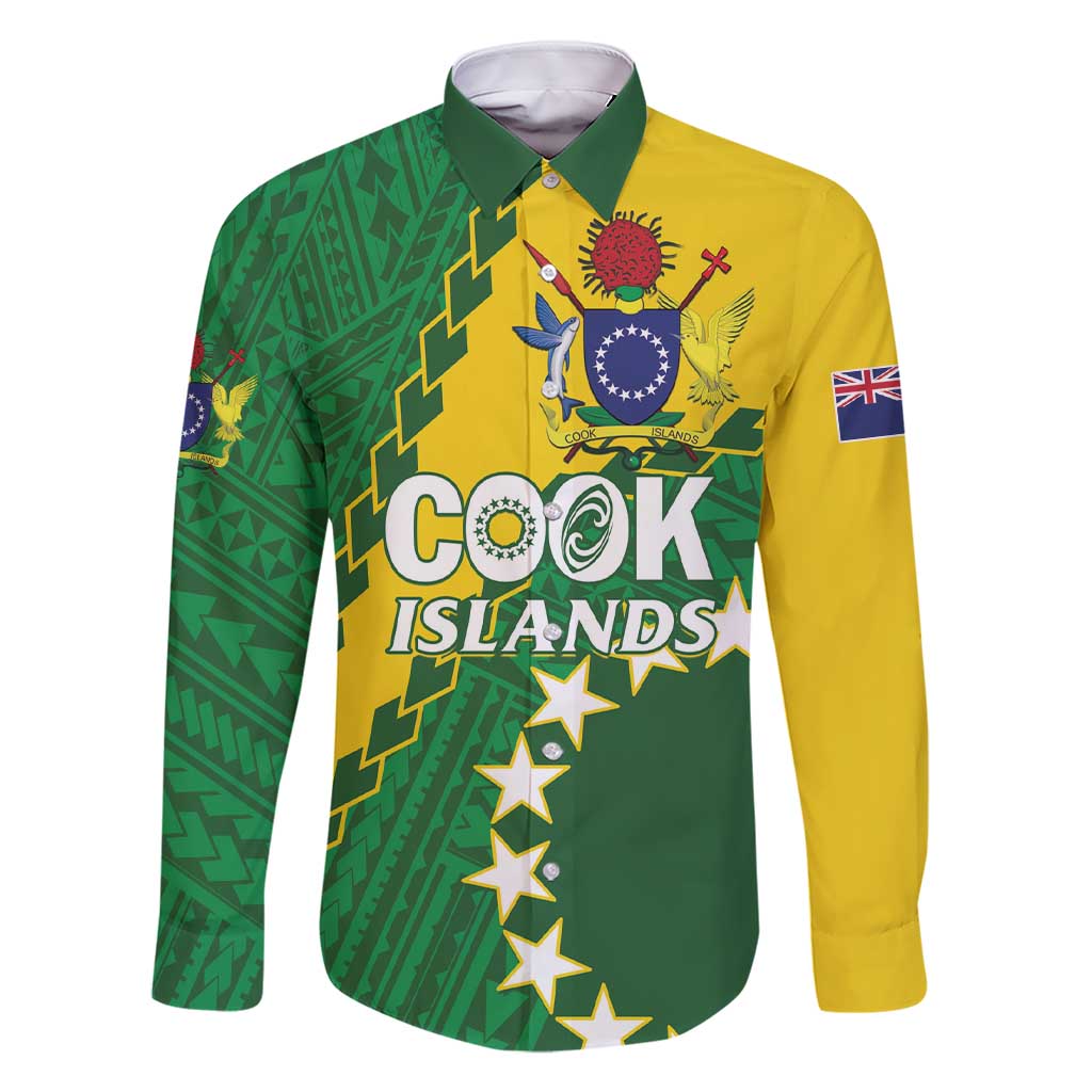 Custom Cook Islands Rugby Kukis Family Matching Short Sleeve Bodycon Dress and Hawaiian Shirt Circle Stars LT01 Dad's Shirt - Long Sleeve Green - Polynesian Pride