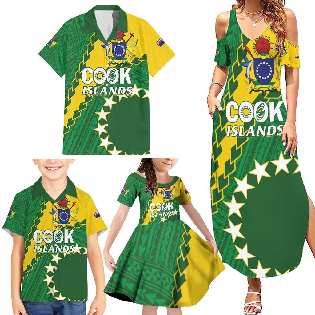 Custom Cook Islands Rugby Kukis Family Matching Summer Maxi Dress and Hawaiian Shirt Circle Stars LT01 - Polynesian Pride