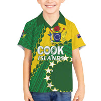 Custom Cook Islands Rugby Kukis Family Matching Summer Maxi Dress and Hawaiian Shirt Circle Stars LT01 Son's Shirt Green - Polynesian Pride