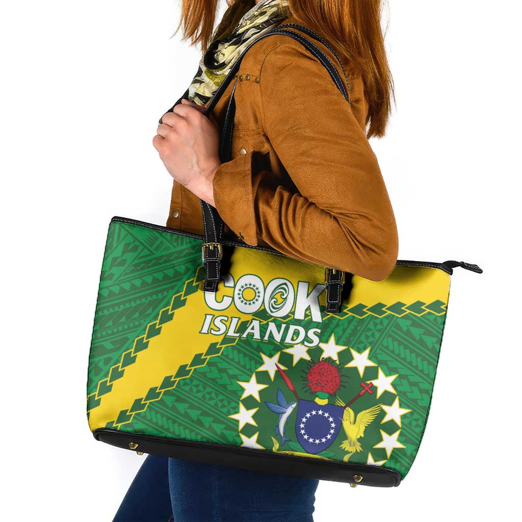 Cook Islands Rugby Kukis Leather Tote Bag Circle Stars