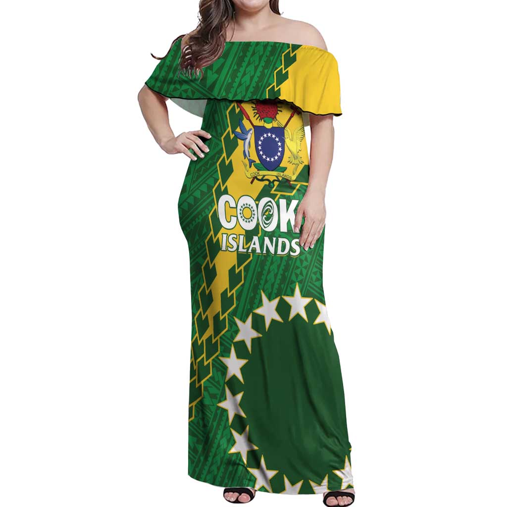 Custom Cook Islands Rugby Kukis Off Shoulder Maxi Dress Circle Stars