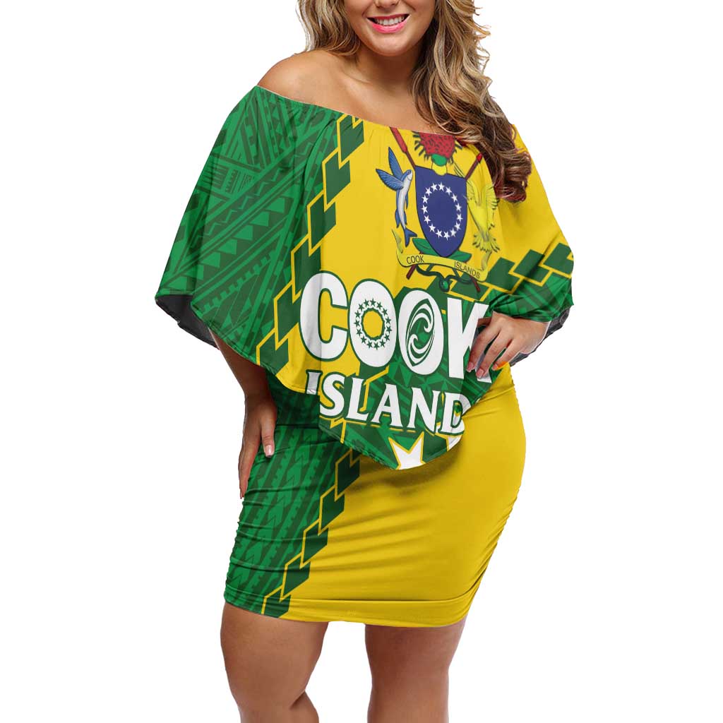 Custom Cook Islands Rugby Kukis Off Shoulder Short Dress Circle Stars