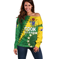 Custom Cook Islands Rugby Kukis Off Shoulder Sweater Circle Stars