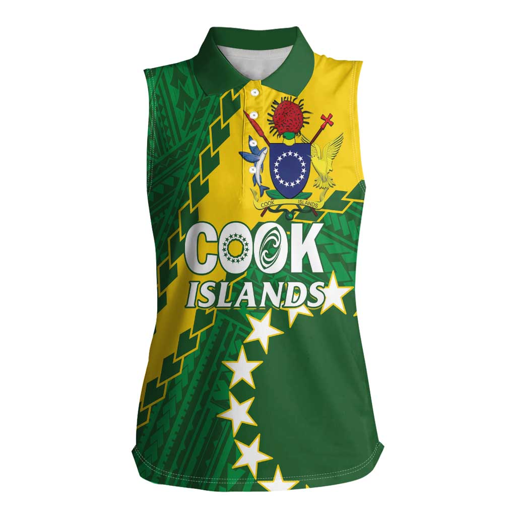 Custom Cook Islands Rugby Kukis Women Sleeveless Polo Shirt Circle Stars