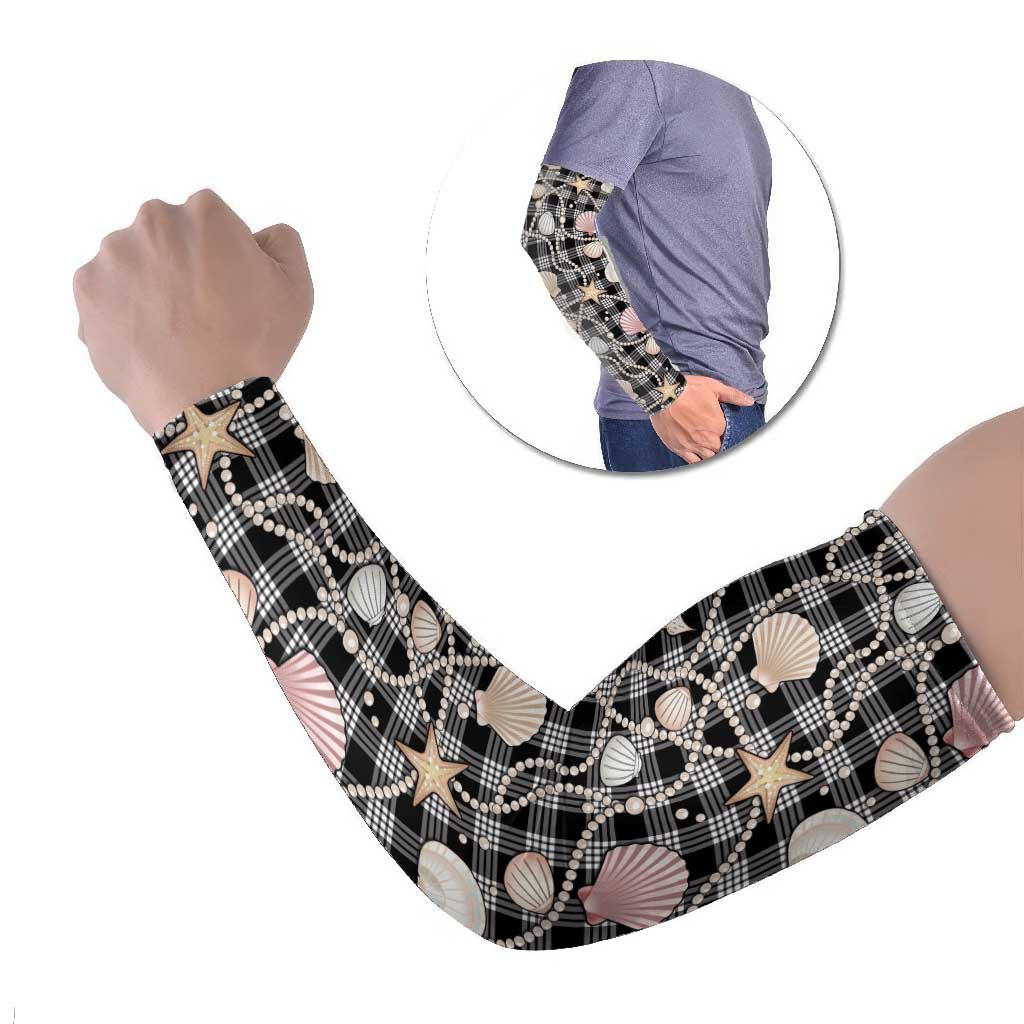 Hawaiian Ocean Seashells Arm Sleeves Black Palaka Pattern