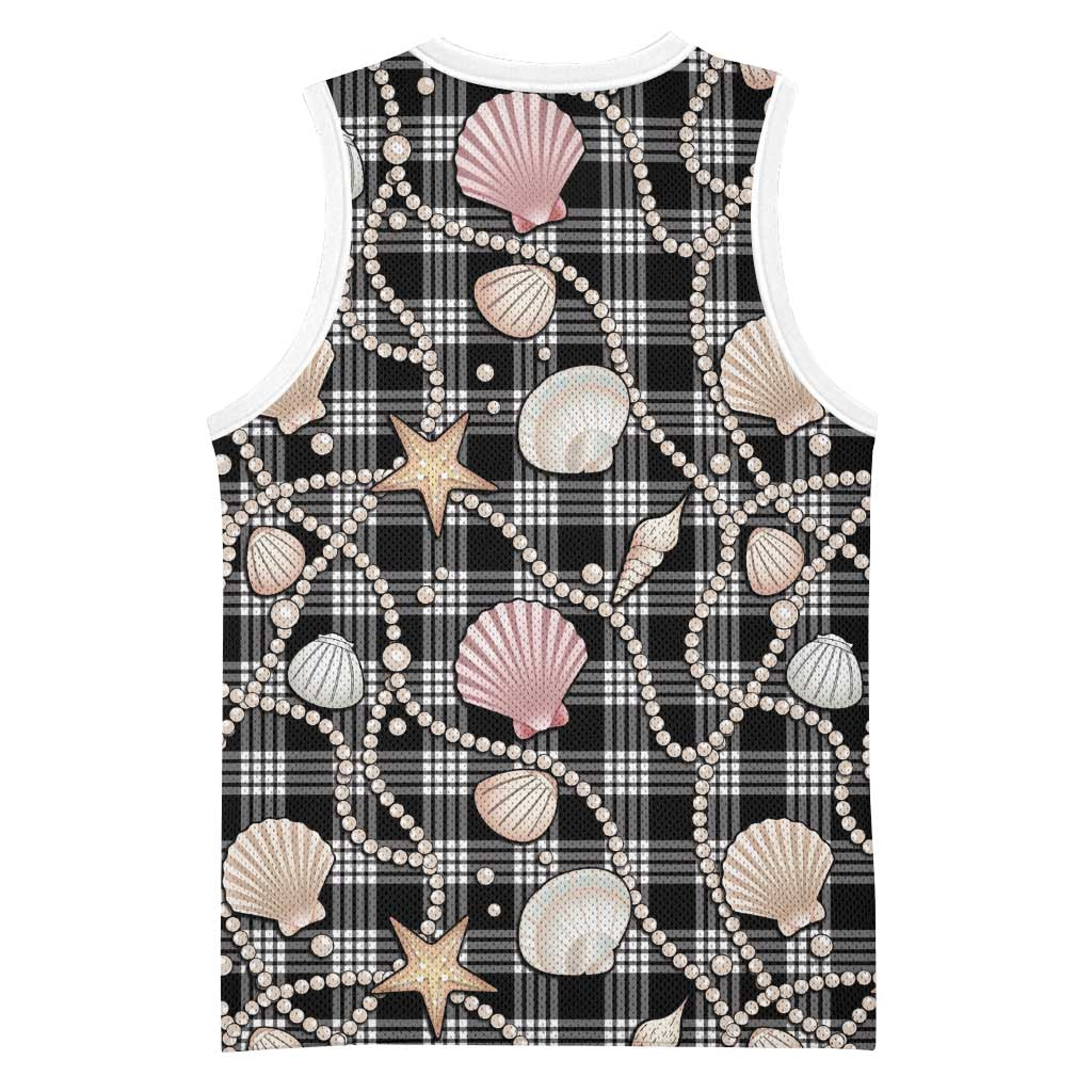 Hawaiian Ocean Seashells Basketball Jersey Black Palaka Pattern