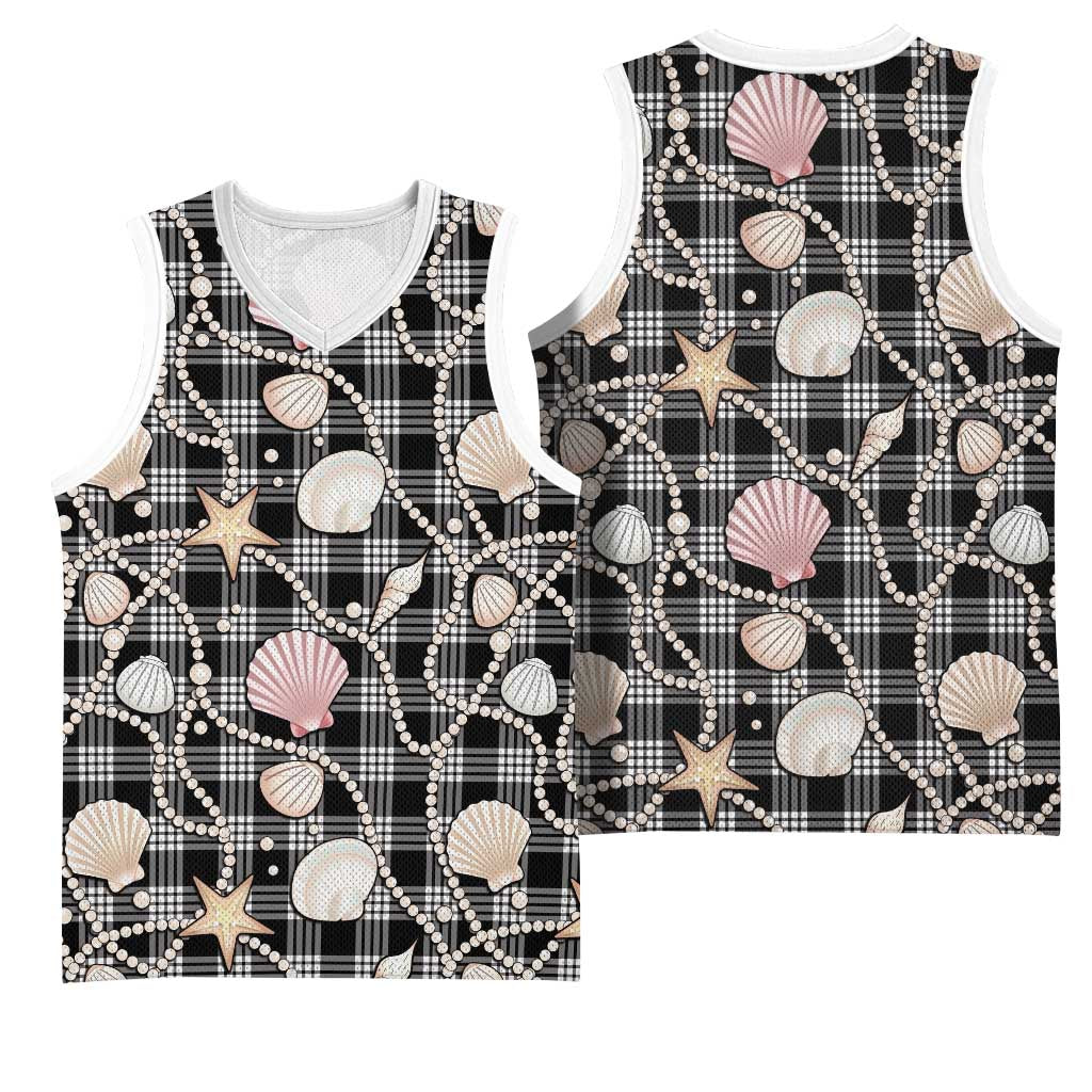 Hawaiian Ocean Seashells Basketball Jersey Black Palaka Pattern