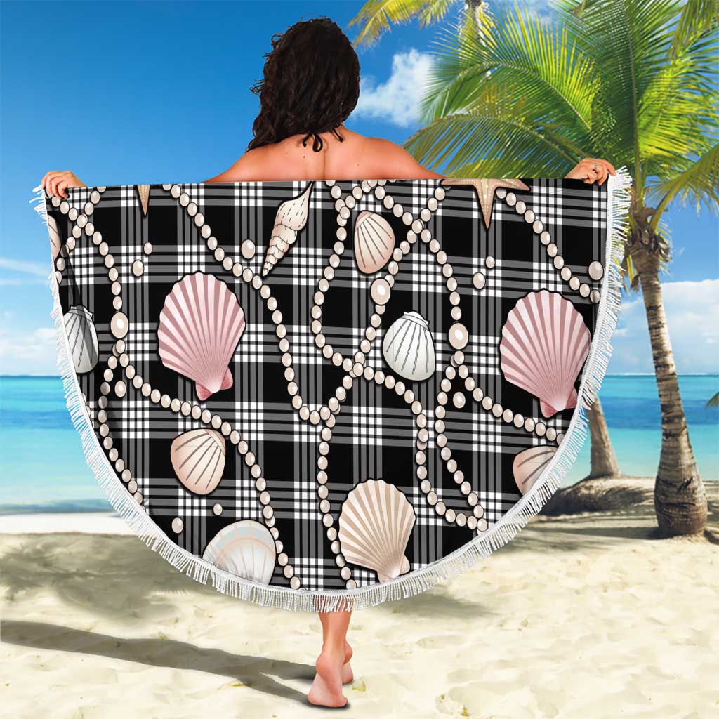 Hawaiian Ocean Seashells Beach Blanket Black Palaka Pattern