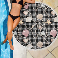 Hawaiian Ocean Seashells Beach Blanket Black Palaka Pattern