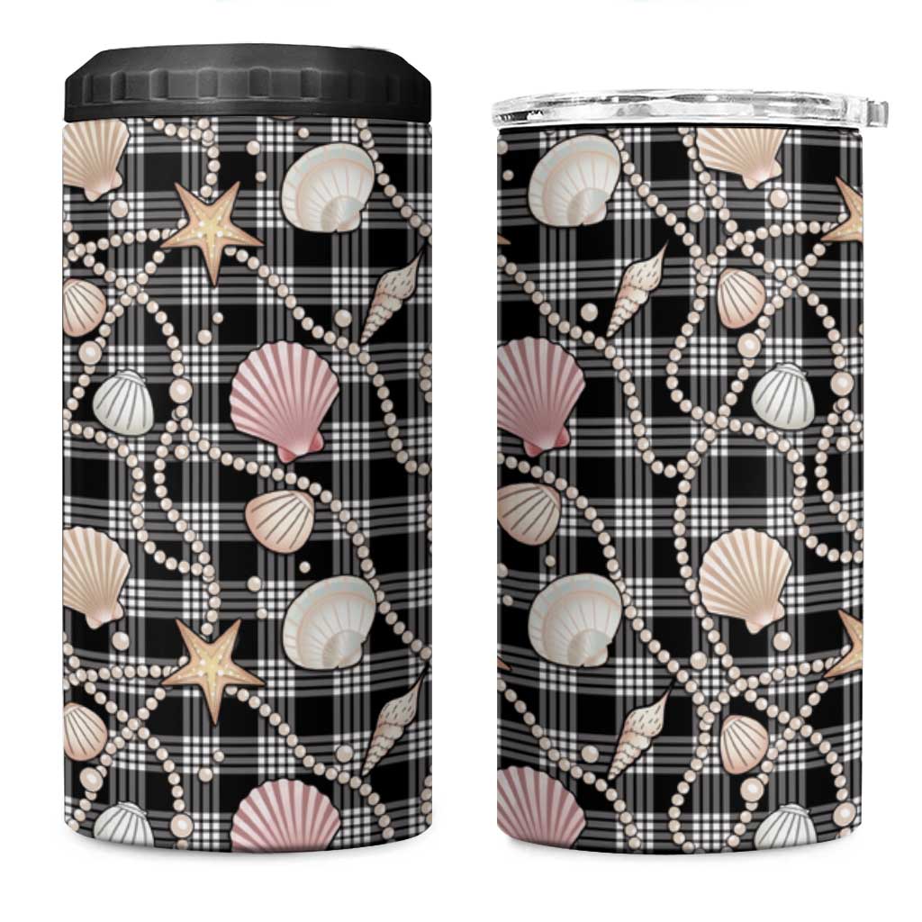 Hawaiian Ocean Seashells 4 in 1 Can Cooler Tumbler Black Palaka Pattern