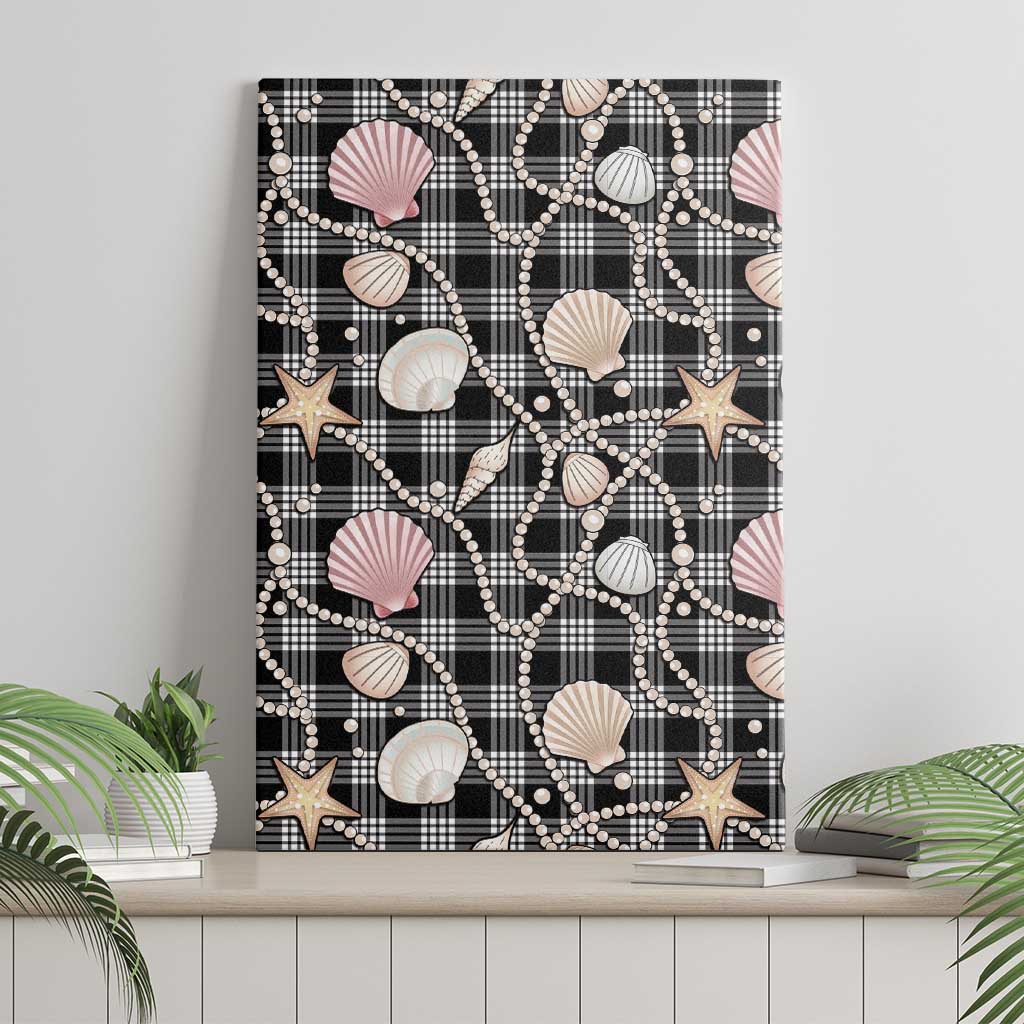 Hawaiian Ocean Seashells Canvas Wall Art Black Palaka Pattern
