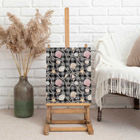 Hawaiian Ocean Seashells Canvas Wall Art Black Palaka Pattern