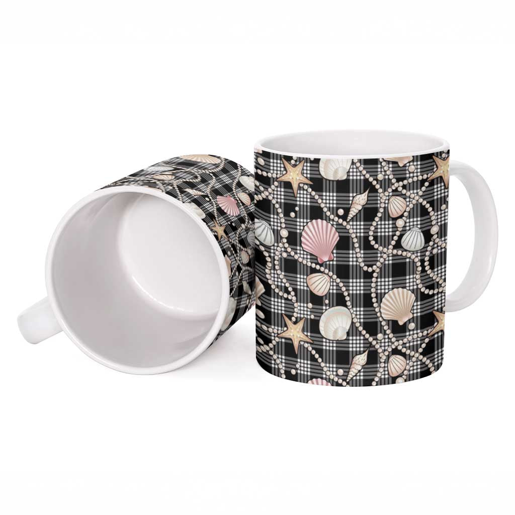Hawaiian Ocean Seashells Ceramic Mug Black Palaka Pattern