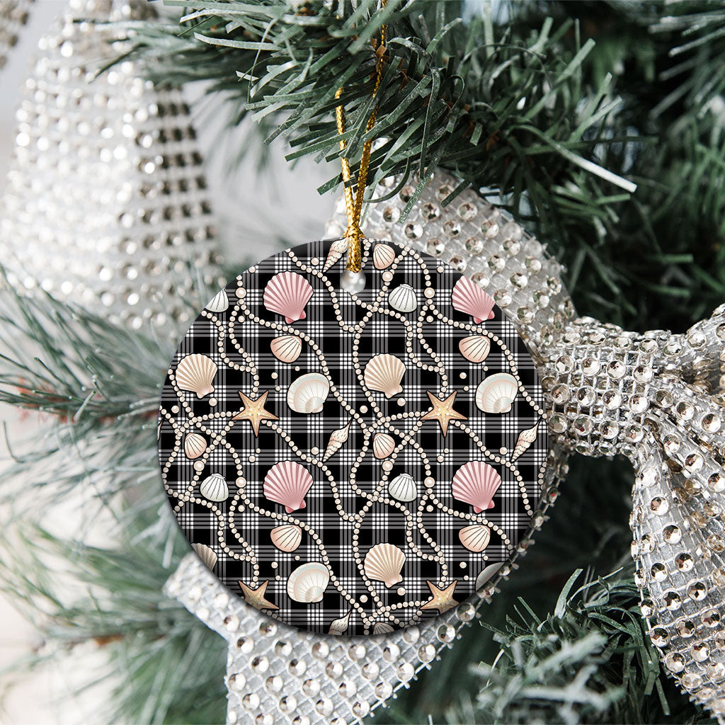 Hawaiian Ocean Seashells Ceramic Ornament Black Palaka Pattern LT01 - Polynesian Pride