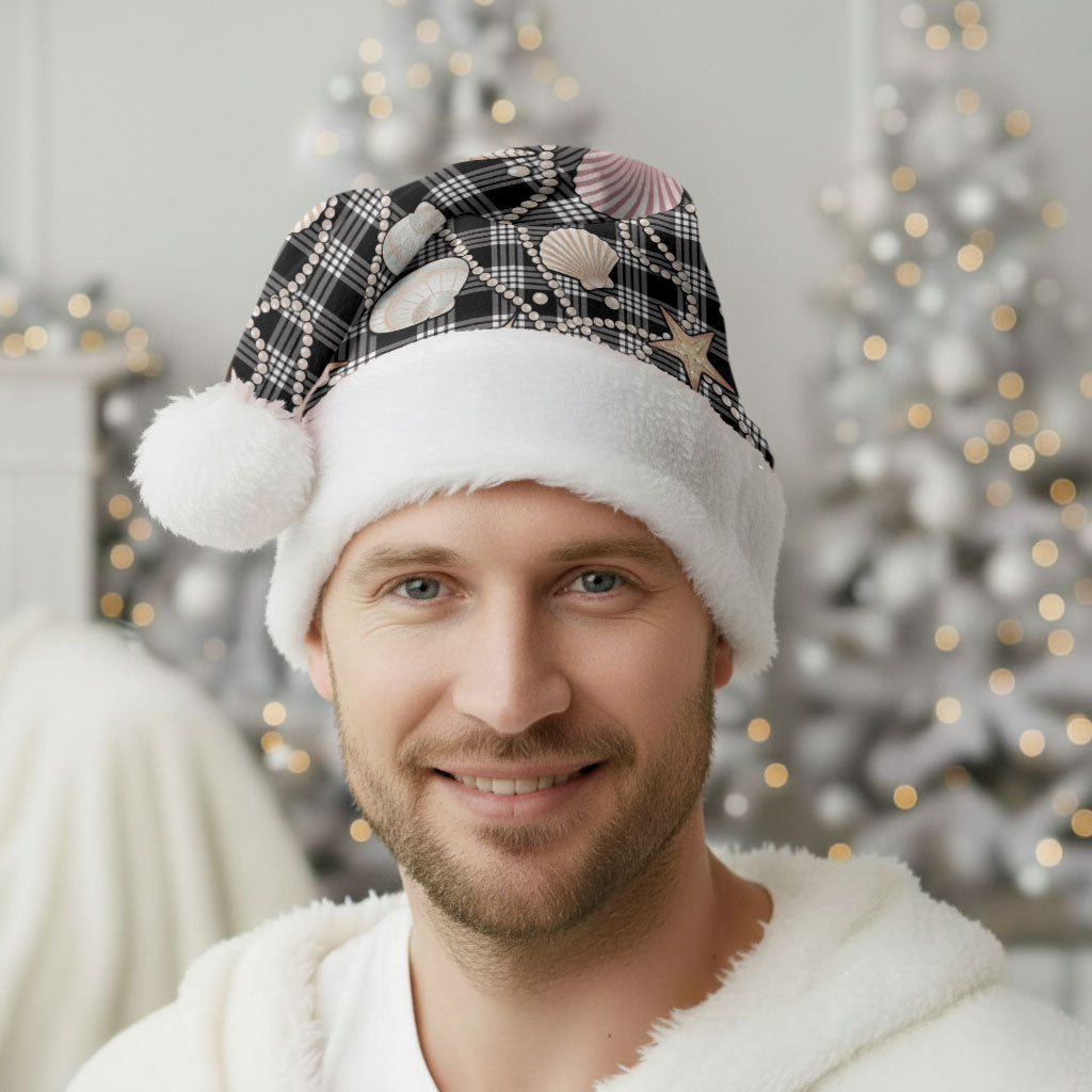 Hawaiian Ocean Seashells Christmas Santa Hat Black Palaka Pattern LT01 - Polynesian Pride