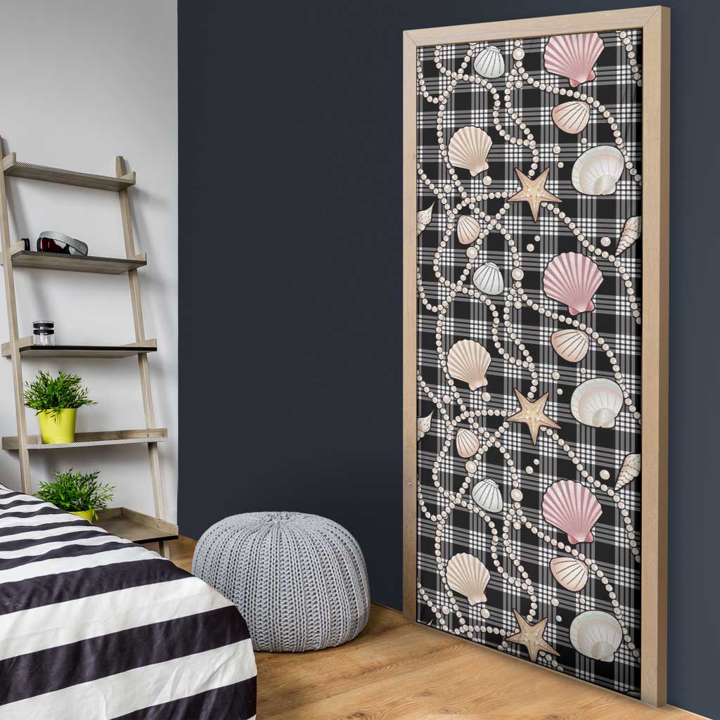 Hawaiian Ocean Seashells Door Cover Black Palaka Pattern
